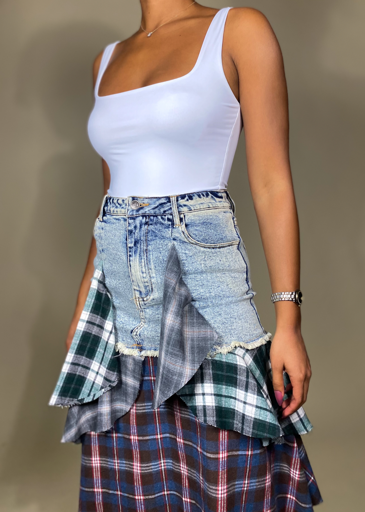 Plaid Patchwork Skirt