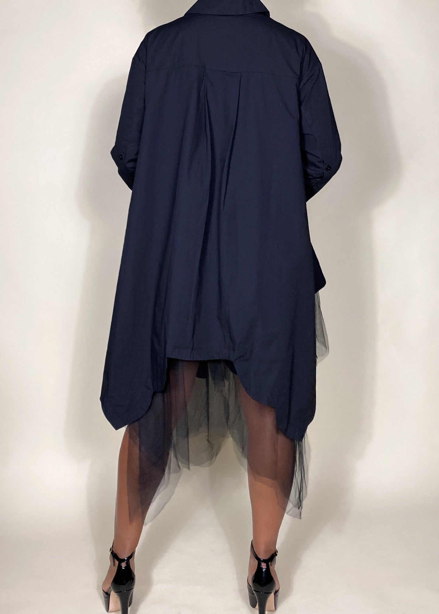 Black Tulle Button Down
