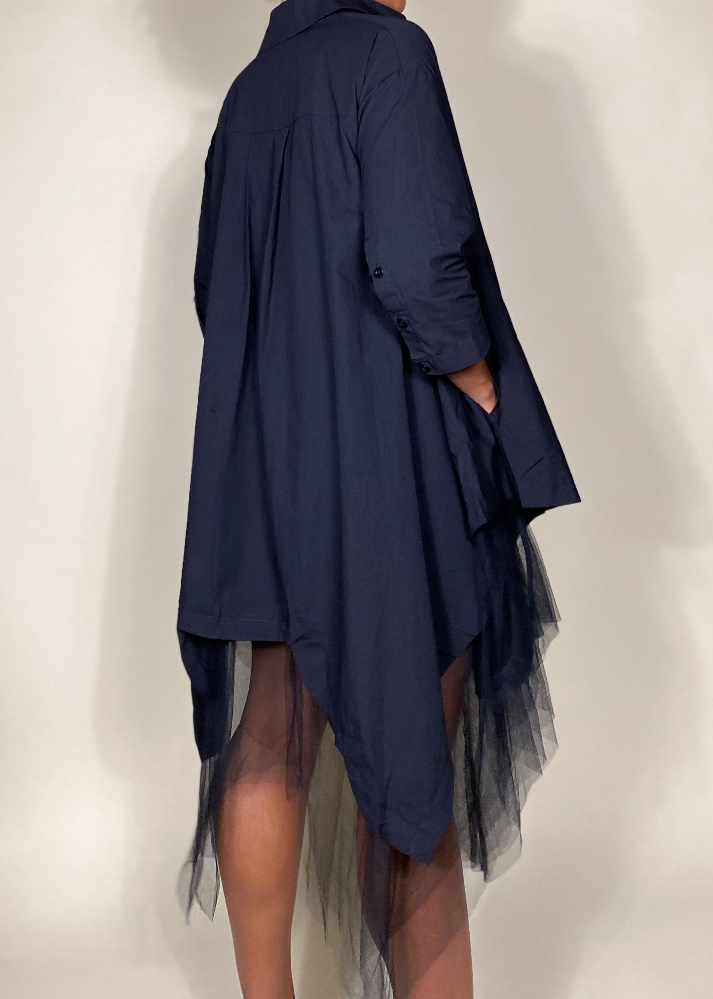 Black Tulle Button Down