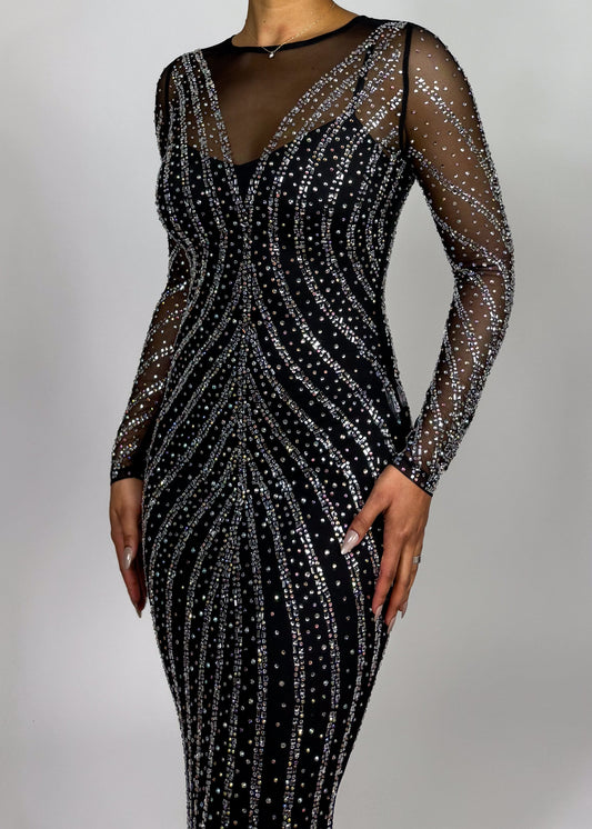 Red carpet evening gown
Gala night outfit
Black tie event dress
Prom dress with rhinestones
New Year’s Eve dress Winter formal wear
Fall evening dress
Spring gala gown
Holiday party dress
Bodycon sheer mesh dress
Crystal-studded maxi dress
Floor-length formal gown
Illusion neckline evening dress
Figure-hugging mermaid dress
Elegant black evening gown
Sheer long sleeve dress
Rhinestone-embellished gown
Sparkling formal dress
Luxurious mesh dress