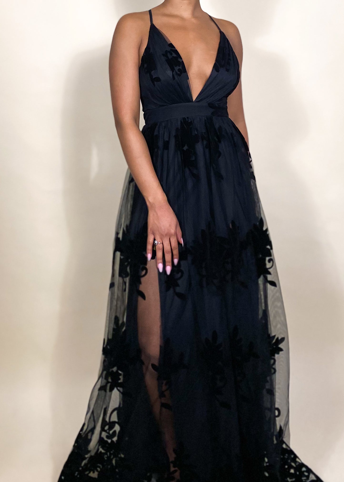 Bryn Black Floral Gown