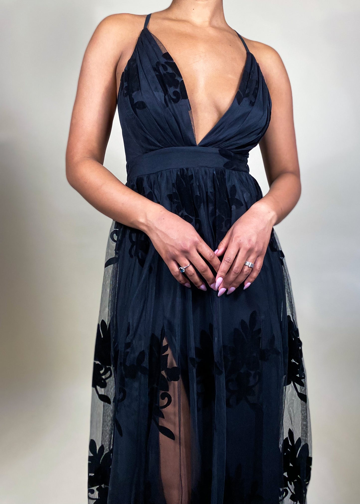 Bryn Black Floral Gown