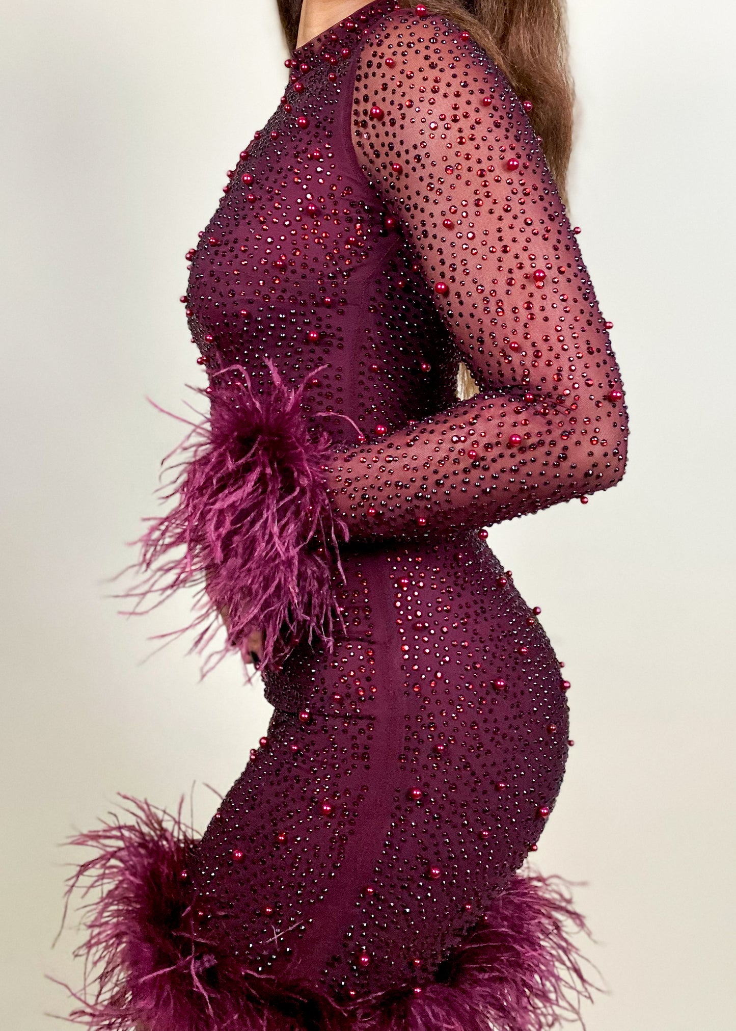 Burgundy Bliss Feather Dress