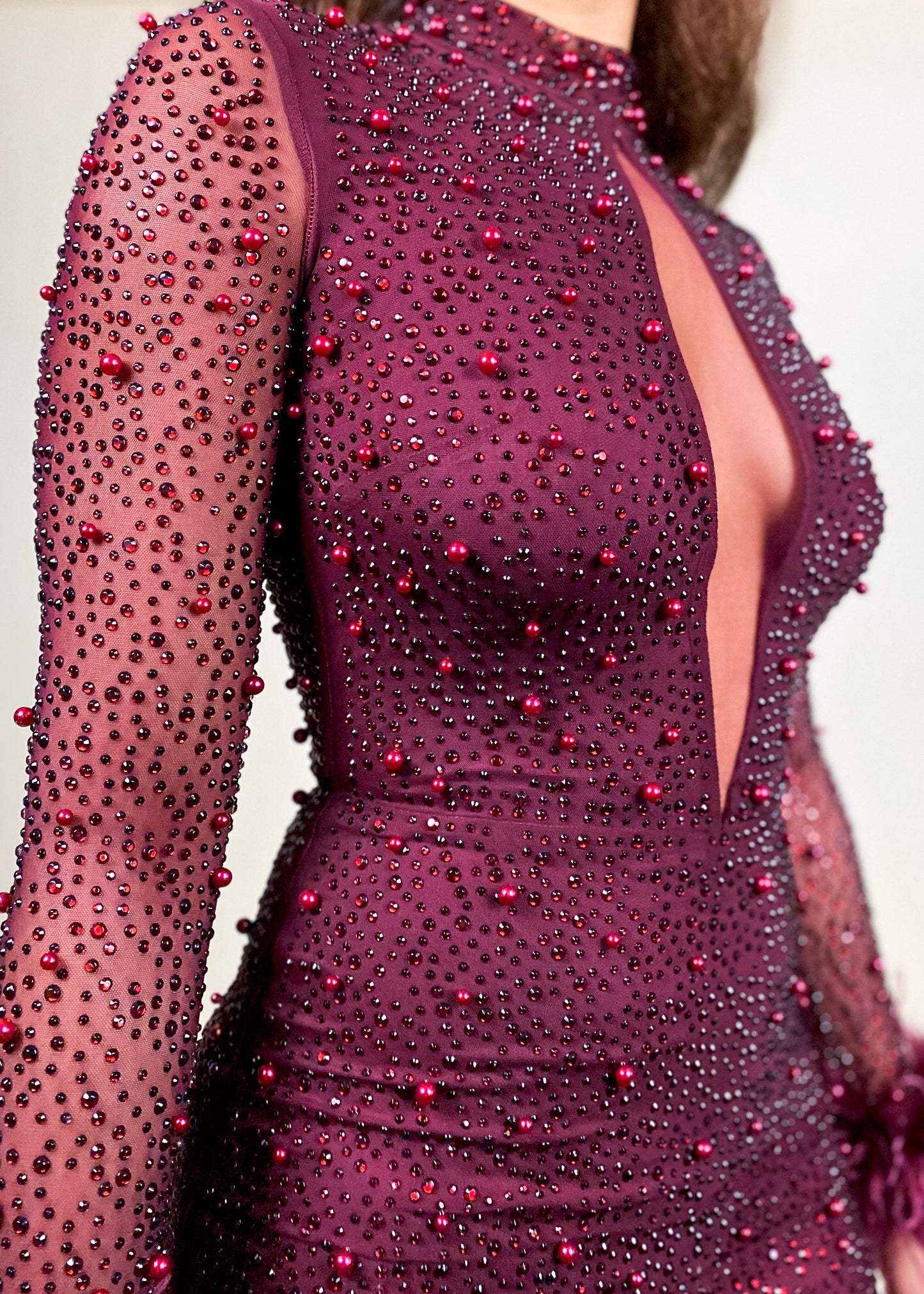Burgundy Bliss Feather Dress