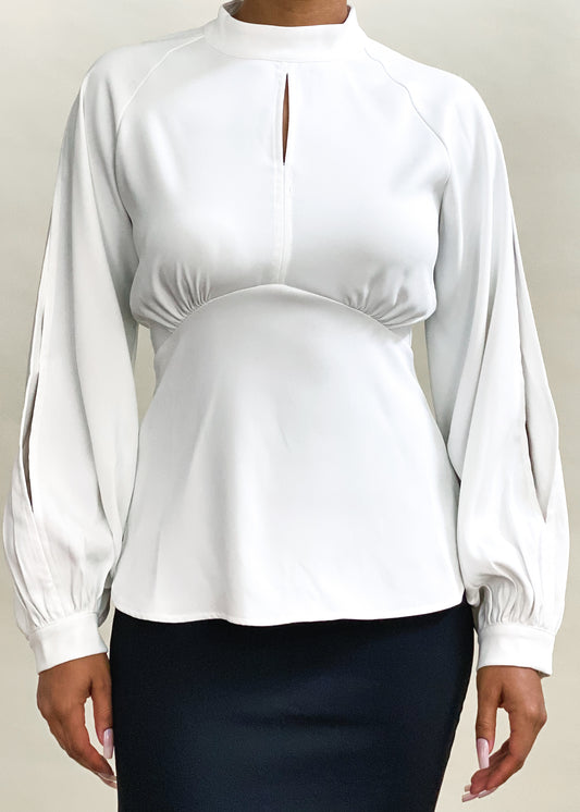 Office wear blouse
Business casual top
Workwear fashion
Professional outfit
Formal blouse for women
Elegant dinner blouse
Church outfit
Interview attire
High-neck blouse
Keyhole neckline top
Long sleeve blouse
Gathered bust blouse
Flowy sleeve top
Pleated sleeve blouse
Structured waist blouse
Minimalist fashion
Classic elegance
Chic sophisticated top
Feminine fashion
Timeless wardrobe piece
Modest fashion
Elegant and refined blouse
Versatile styling top