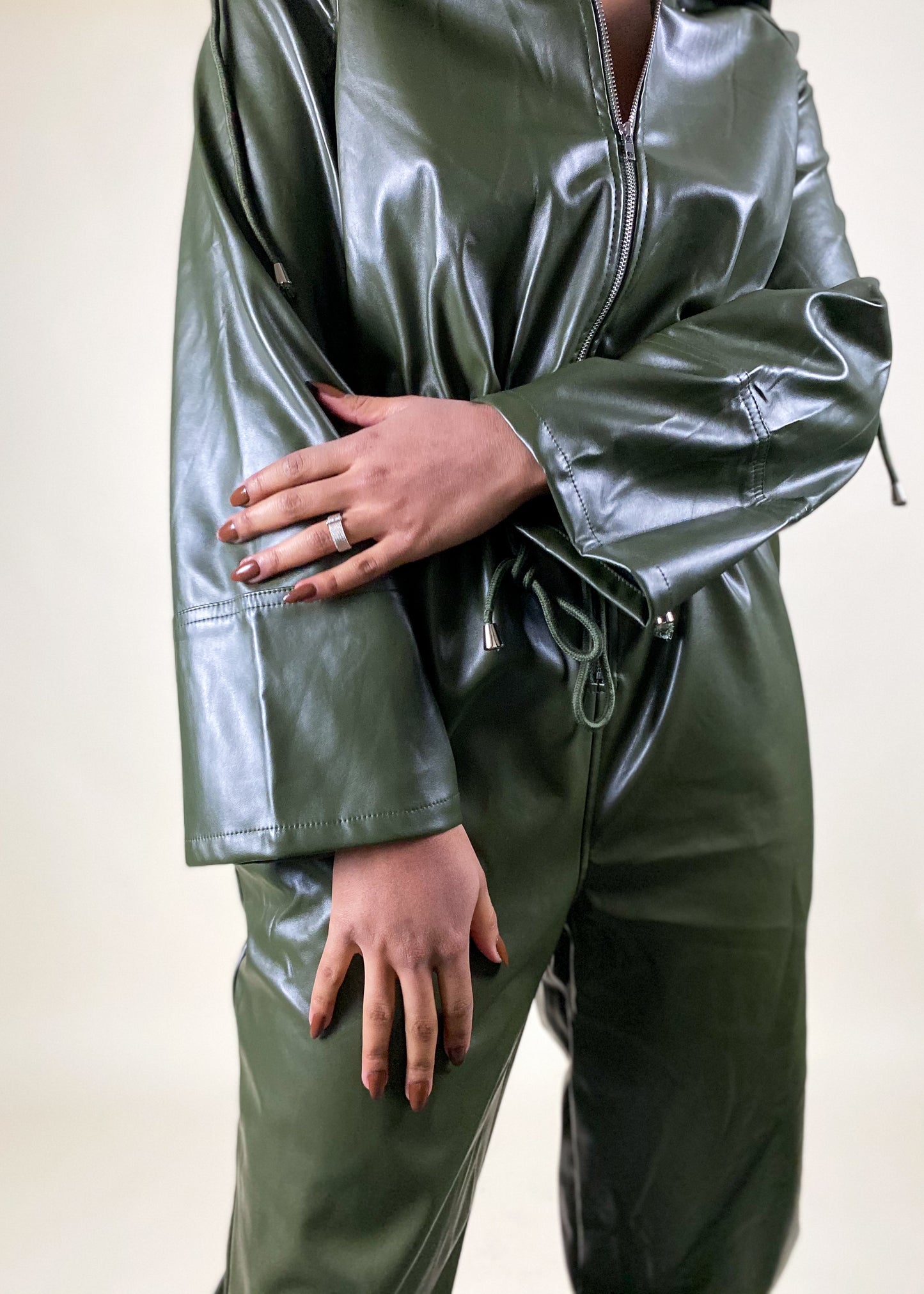 Olive Leather Jumpsuit