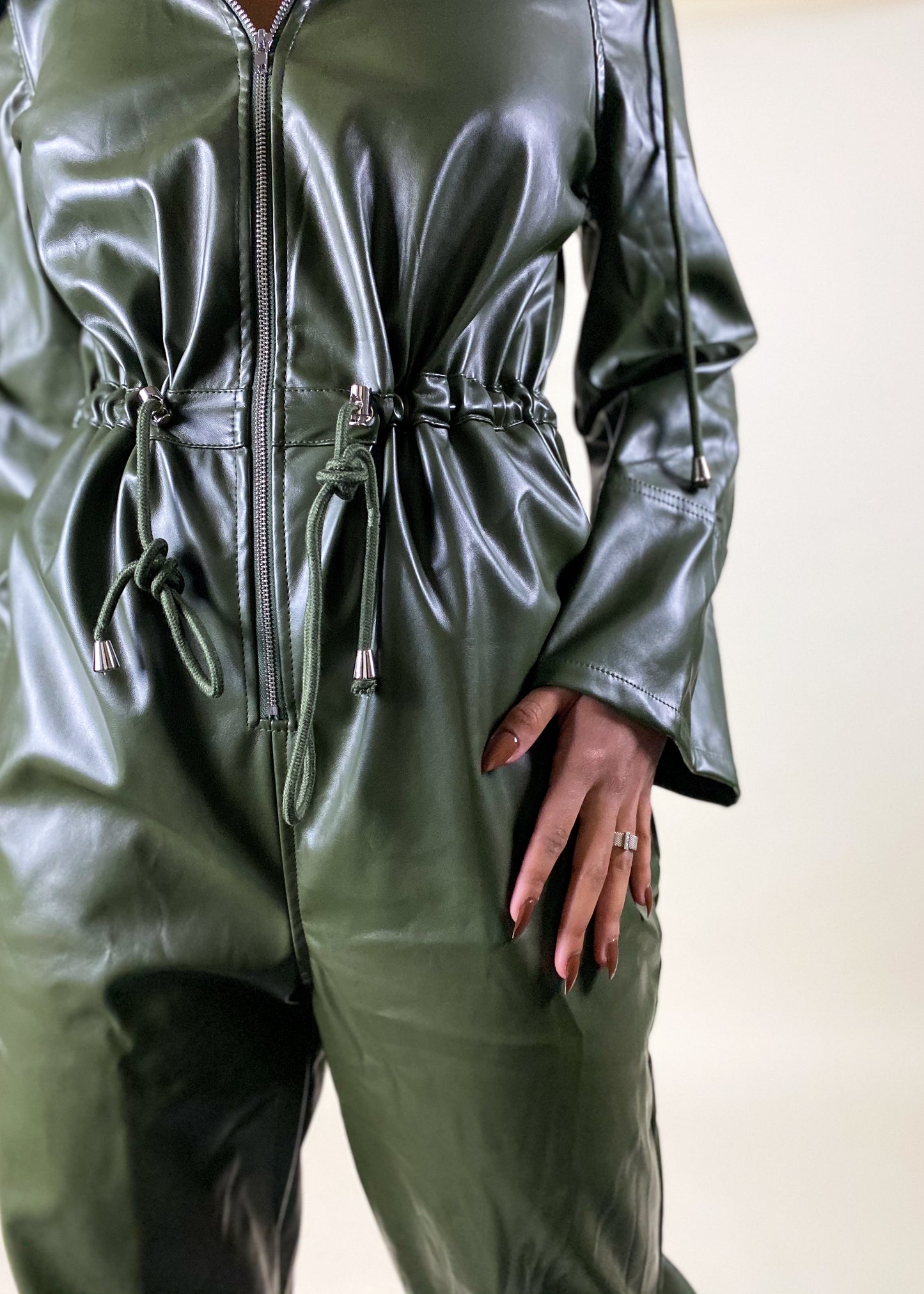 Olive Leather Jumpsuit