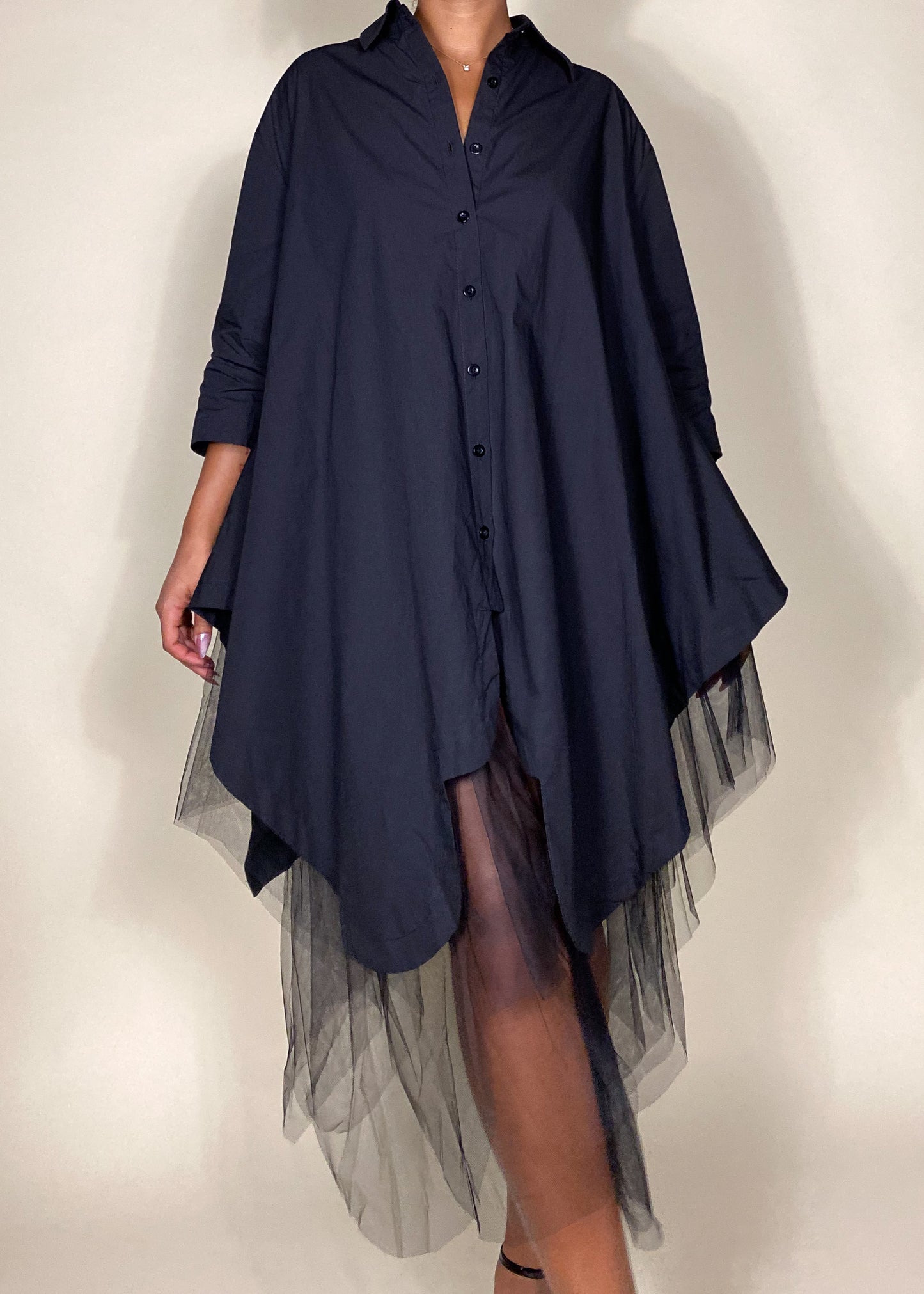 Black Tulle Button Down