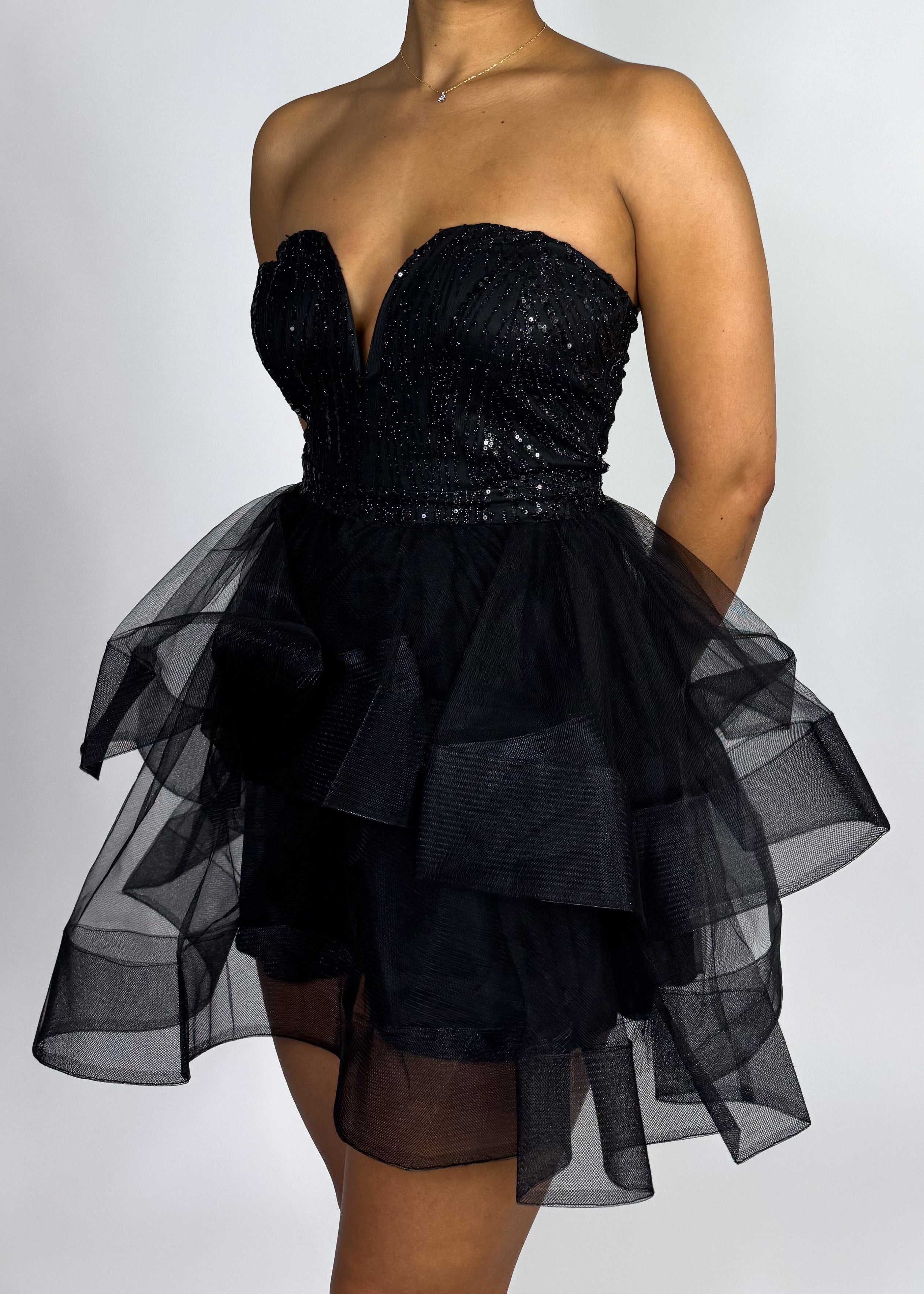 Homecoming dress
Prom party dress
New Year’s Eve outfit
Wedding guest cocktail dress
Bachelorette party dress Spring formal dress
Summer party outfit
Fall event dress
Winter holiday dress
Sweetheart neckline dress
Beaded bodice mini dress
Dramatic layered tulle dress
Short black formal dress
Flirty evening dress
Black tulle mini dress
Strapless party dress
Sequin corset dress
Layered ruffle cocktail dress
Elegant short evening dress