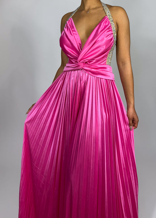 Wedding guest evening dress
Luxury prom night gown
Red carpet celebrity gown
Gala and black-tie event dress
Elegant birthday party dress
Plunging neckline pleated gown
Open back satin formal dress
Flowy A-line silhouette gown
Statement pink maxi dress
Glamorous Hollywood-inspired gown
Hot pink satin evening gown
Deep V-neck halter dress
Flowing pleated formal dress
Elegant draped maxi dress
Shiny silky floor-length gown