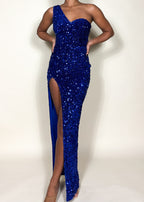 Bea Blue Sequins Feather Gown