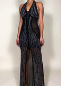 Luxury gala dress for women
 black-tie gown
 event dress
Nightclub outfit
prom dress 2025
Halter neck sheer mesh dress
Crystal-embellished black dress
Floor-length high-slit gown
Sexy yet elegant evening wear
Designer-inspired statement dress
Black rhinestone halter gown
Sheer illusion embellished dress
High-slit black evening dress
Elegant see-through beaded gown
Glamorous red carpet-inspired dress