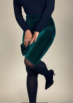 Elegant evening skirt
Holiday party fashion
Chic dinner date outfit
Timeless formal wear
Winter wedding guest look
Special occasion velvet skirt
Festive Christmas party style
Luxe cocktail attire
Statement fashion piece
Classic and sophisticated
High-waisted velvet skirt
Asymmetrical hem skirt
Draped velvet elegance
Sculptural rose detail
Soft plush texture
Tailored feminine silhouette
Unique floral embellishment

Emerald green midi skirt
Statement piece fashion
