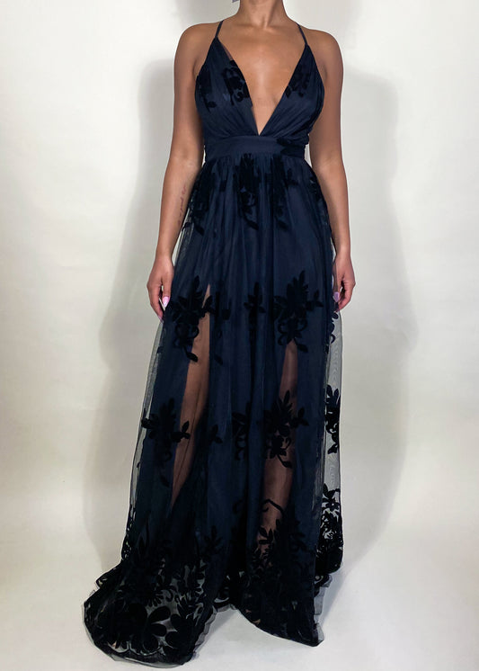 Bryn Black Floral Gown