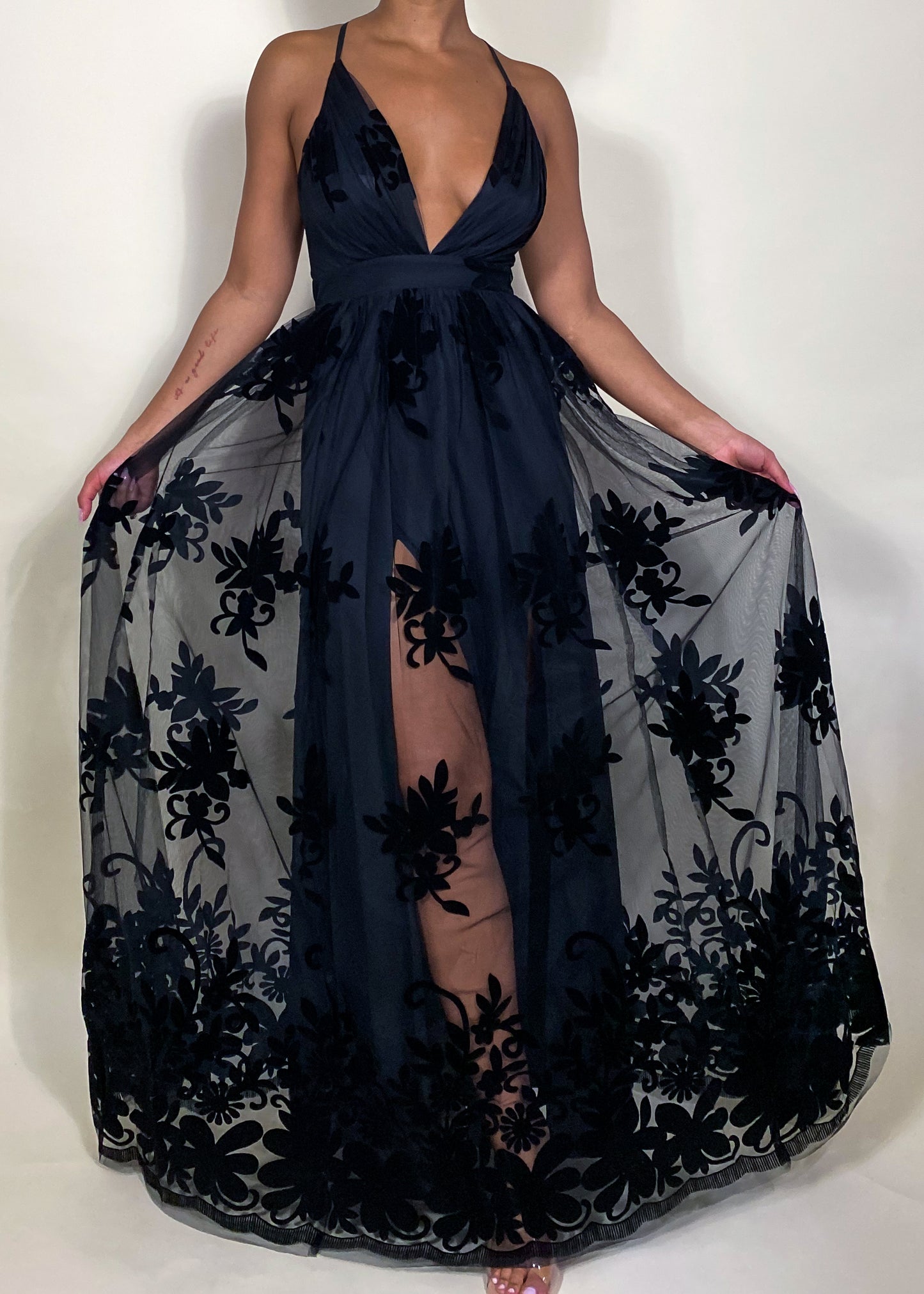 Bryn Black Floral Gown