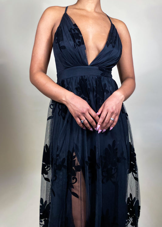 Bryn Black Floral Gown