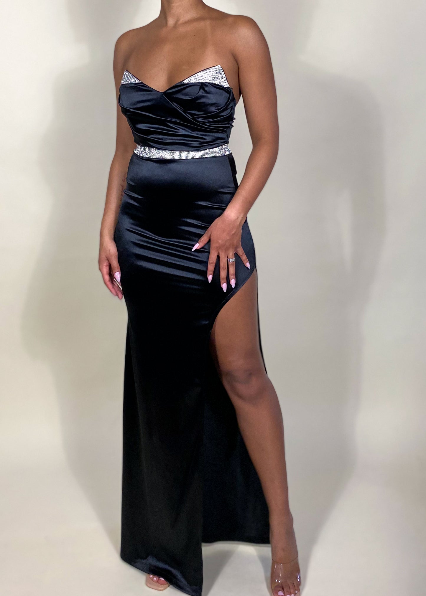 Bella Black Satin Dress