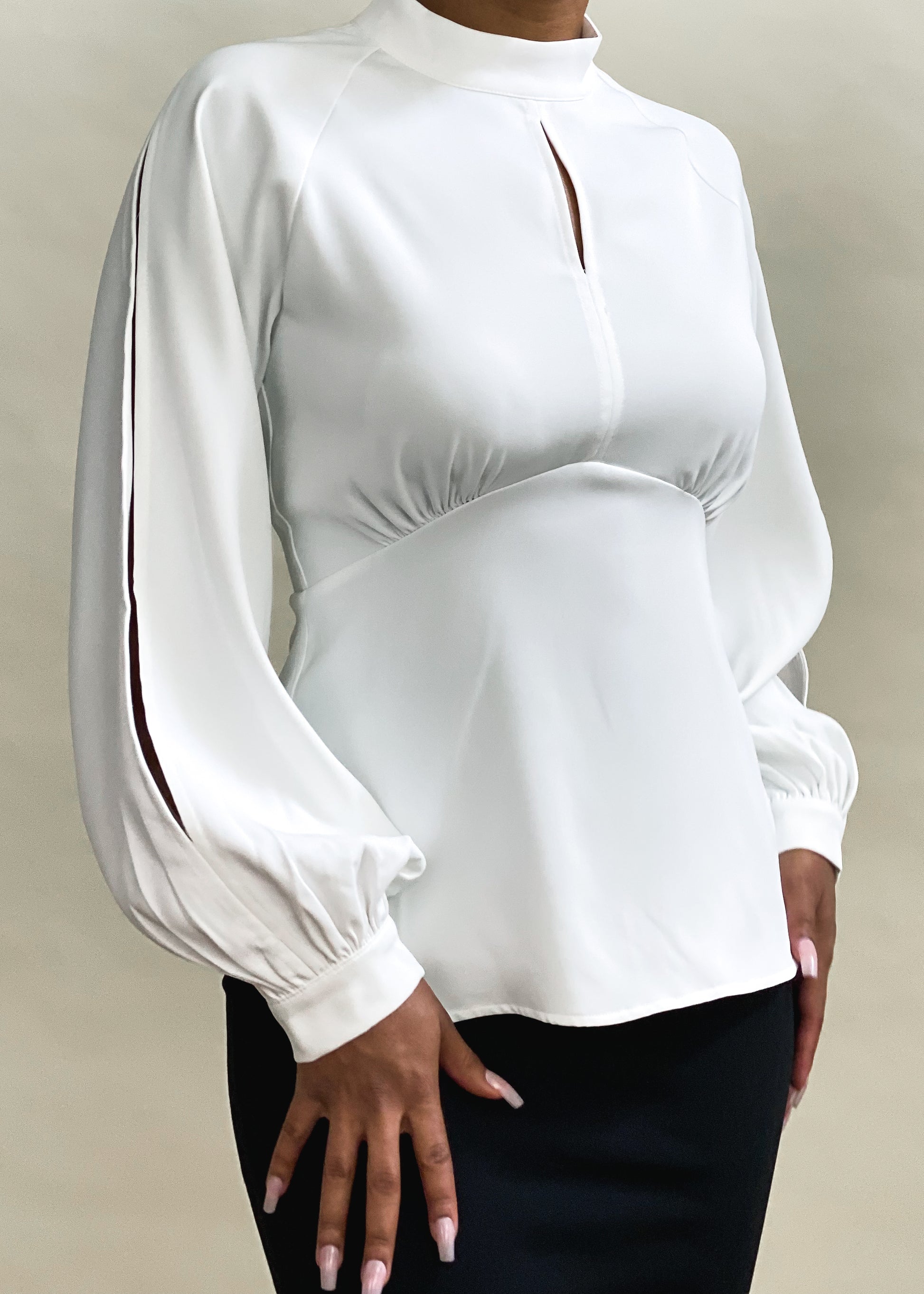 Office wear blouse
Business casual top
Workwear fashion
Professional outfit
Formal blouse for women
Elegant dinner blouse
Church outfit
Interview attire
High-neck blouse
Keyhole neckline top
Long sleeve blouse
Gathered bust blouse
Flowy sleeve top
Pleated sleeve blouse
Structured waist blouse
Minimalist fashion
Classic elegance
Chic sophisticated top
Feminine fashion
Timeless wardrobe piece
Modest fashion
Elegant and refined blouse
Versatile styling top