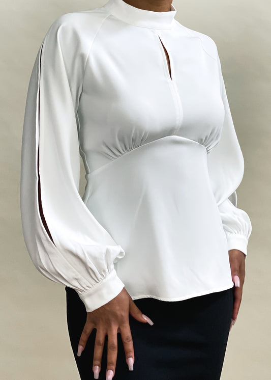 Office wear blouse
Business casual top
Workwear fashion
Professional outfit
Formal blouse for women
Elegant dinner blouse
Church outfit
Interview attire
High-neck blouse
Keyhole neckline top
Long sleeve blouse
Gathered bust blouse
Flowy sleeve top
Pleated sleeve blouse
Structured waist blouse
Minimalist fashion
Classic elegance
Chic sophisticated top
Feminine fashion
Timeless wardrobe piece
Modest fashion
Elegant and refined blouse
Versatile styling top