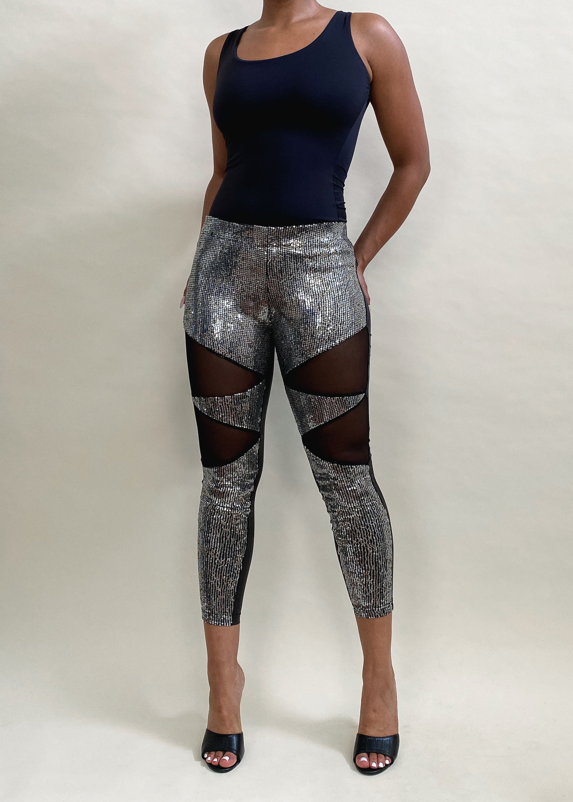 Partywear leggings
Nightclub outfit pants
Festival fashion
Concert outfit idea
Statement evening wear
Special occasion leggings
Rave fashion trends
Sequin mesh leggings
High-waisted sparkle pants
Cut-out leggings
Glitter glam pants
Metallic skinny leggings
Sheer panel pants
Trendy shimmer trousers
Edgy fashion statement
Sexy chic leggings
Bold partywear trend
Glam rock aesthetic
Fashion-forward club outfit
Stylish sequin pants
Modern streetwear glam