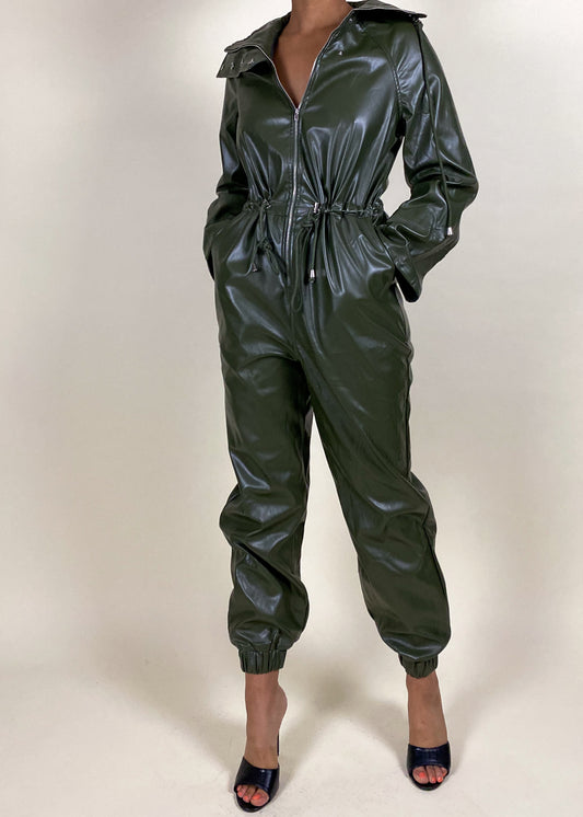 Olive Leather Jumpsuit