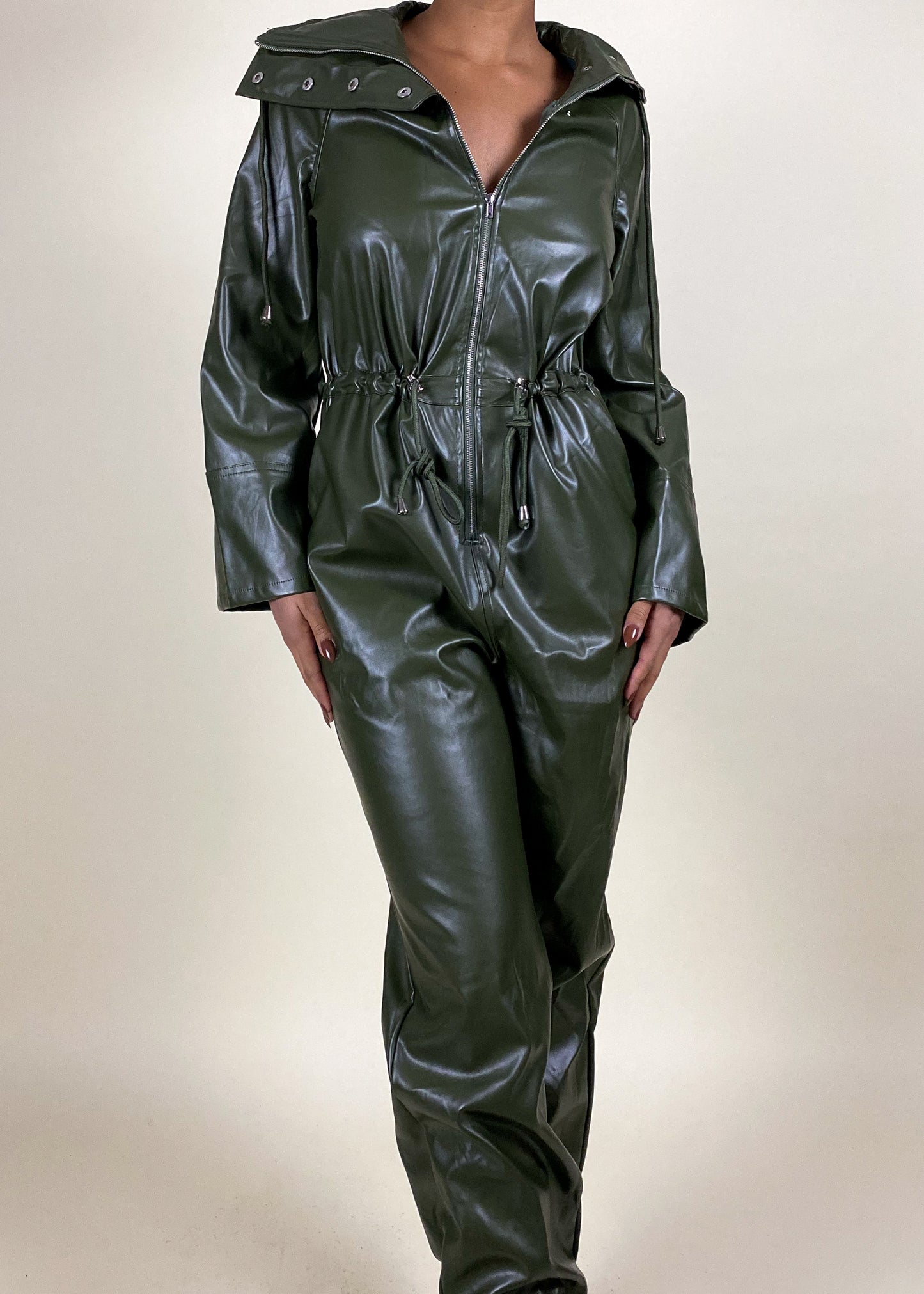 Olive Leather Jumpsuit